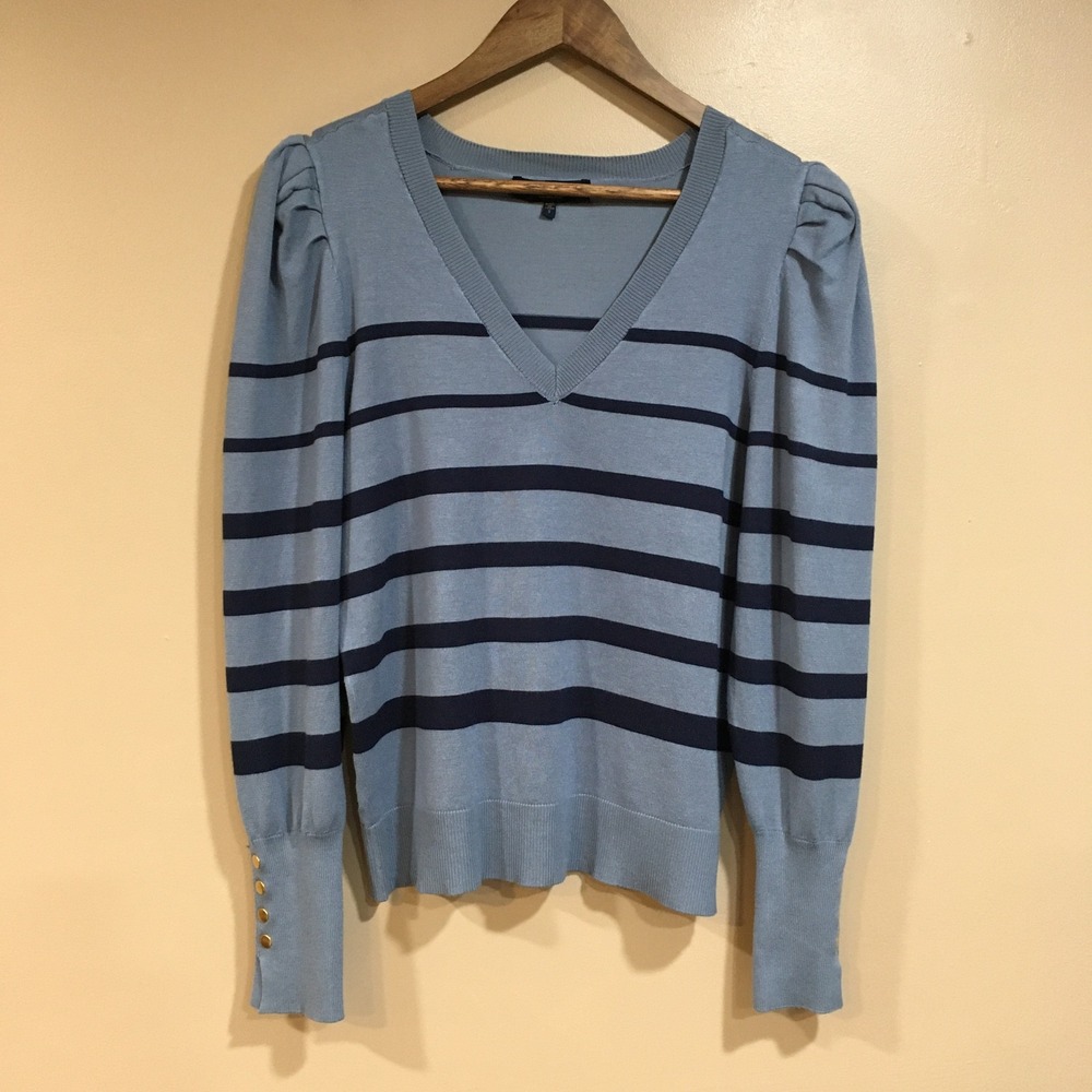 Rachel Roy Puff Sleeve Sweater Women S Blue Navy Stripe Nautical Feminine Preppy